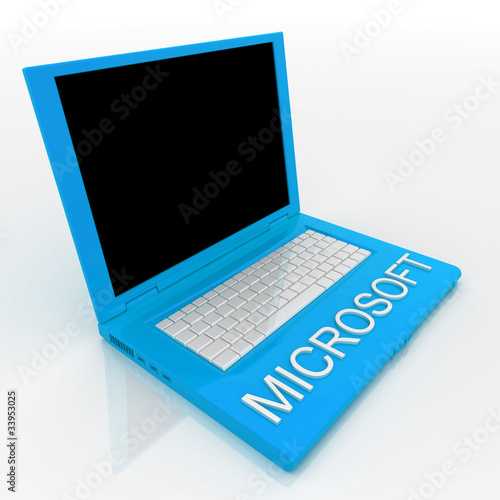 Illustration: Laptop computer with word microsoft on it Laptop computer with word microsoft on it