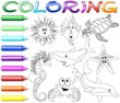 Animali Mare Colori Pastelli-Sea Animals Coloring Book-Vector
