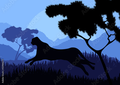 Vector: Cheetah hunting in wild nature landscape Cheetah hunting in wild nature landscape