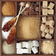 Photo: Various kinds of sugar in wooden box Various kinds of sugar in wooden box