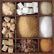 Photo: Various kinds of sugar in wooden box Various kinds of sugar in wooden box