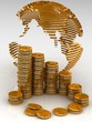 Gold globe with many gold coins Gold globe with many gold coins