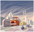Orange cartoon retro car