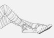 female legs in striped stockings and sneakers