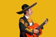 Charro Mariachi playing guitar on yellow Charro Mariachi playing guitar on yellow