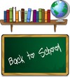 Blackboard  books and globe