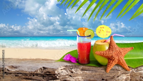 Photo: Coconut cocktail starfish tropical beach Coconut cocktail starfish tropical beach