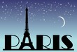 word Paris on the night background
