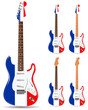 set of france electric guitars isolated on white background