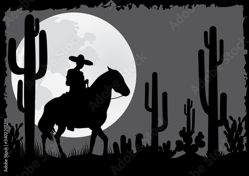 Vector: Horseman rides in the desert Horseman rides in the desert