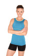 Portrait of smiling blond fitness model in studio