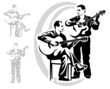 two man plays on a guitars