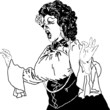 black and white drawing of a woman singing actress whiling away