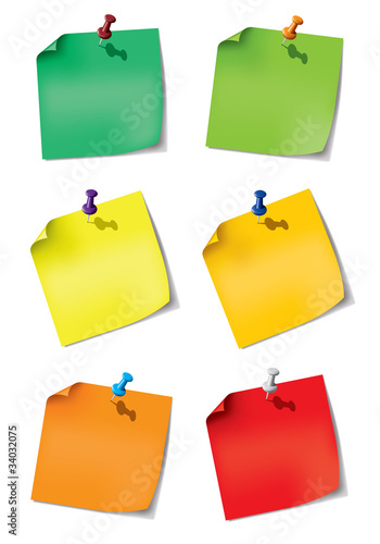 Vector: set one paper note with push pin set one paper note with push pin