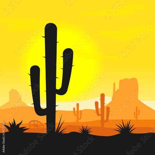Vektor: Cactus plants in desert Cactus plants in desert