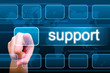hand pushing support button on a touch screen interface