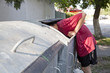 young man in dumpster