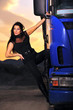 brunette, driver, evening, highway, logistic, transport, truck