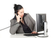 calling fat businesswoman working on computer, series