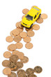 Toy car and coins Toy car and coins