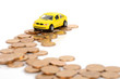 Toy car and coins Toy car and coins