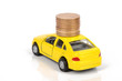 Toy car and coins Toy car and coins