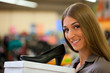Woman shopping shoes in store