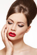 Retro beauty style. Model with glamour lips make-up, hair style