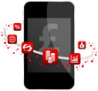 Vektor: Smartphone 6 Red Icons Mobile Banking Pound Smartphone 6 Red Icons Mobile Banking Pound