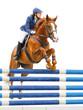 Photographie : Equestrian sport: show jumping / young woman and sorrel stallion