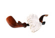 Two antique pipes isolated on white, shallow depth of field