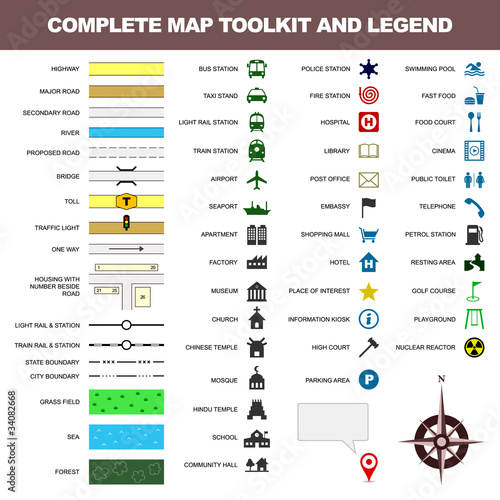 Vector: map icon legend symbol sign toolkit element map icon legend symbol sign toolkit element