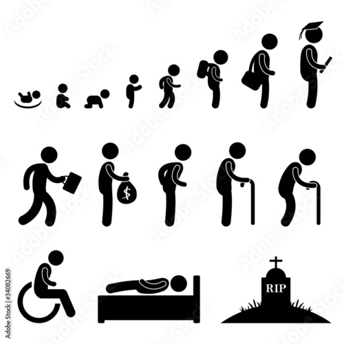 Vector: Human Life Baby Child Student Work Old Man Death Human Life Baby Child Student Work Old Man Death