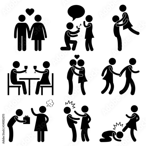 Vektor: Lover Couple Love Proposal Hug Angry Slap Kick Lover Couple Love Proposal Hug Angry Slap Kick