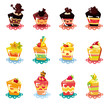 cartoon cup cake icon set cartoon cup cake icon set