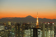 東京の夕焼けと富士山遠望