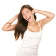 Music woman dancing with earbuds / earphones