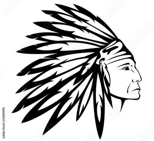 Vector: Red Indian chief wearing traditional headdress Red Indian chief wearing traditional headdress