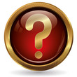 Fragezeichen - Button gold rot Fragezeichen - Button gold rot