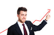 Businessman showing a growing business graph isolated on white