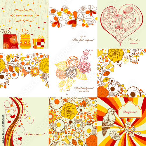 Vector: Vector set of greeting cards in autumn colors Vector set of greeting cards in autumn colors