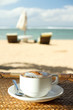 hot cappuccino coffee at tropical beach hot cappuccino coffee at tropical beach