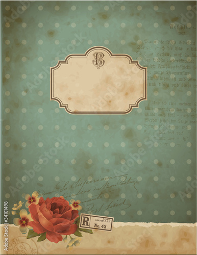 Vector: vintage background or greeting card with stained paper and rose vintage background or greeting card with stained paper and rose