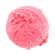 Eine Kugel rotes Kirschsorbet von oben auf weißem Hintergrund