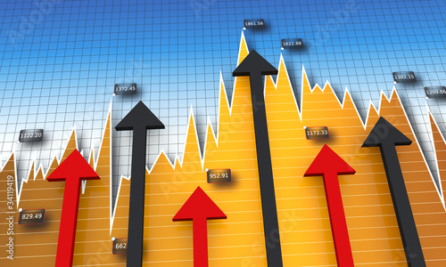 Illustration: Business graph with arrows Business graph with arrows