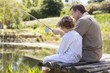 Father and son fishing in a lake