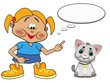 Illustration: Mädchen mit Katze und Sprechblase Mädchen mit Katze und Sprechblase