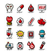 hand draw cartoon Medical and Hospital icons set