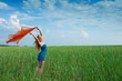 happy woman on green grass