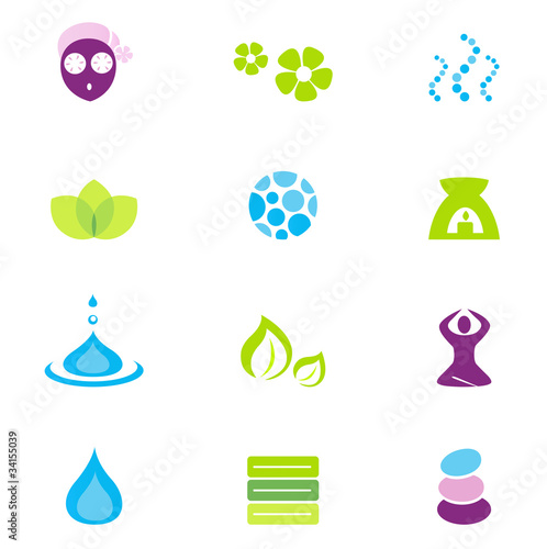 Vektor: Wellness, spa & nature vector icons isolated on white, vector Wellness, spa & nature vector icons isolated on white, vector